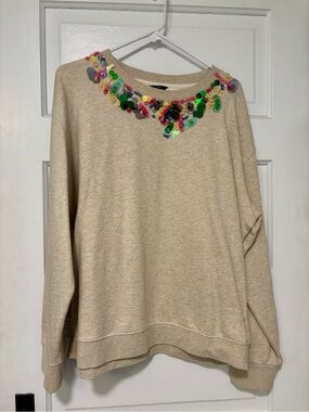 J.Crew Beige Sequin Embellished Sweatshirt